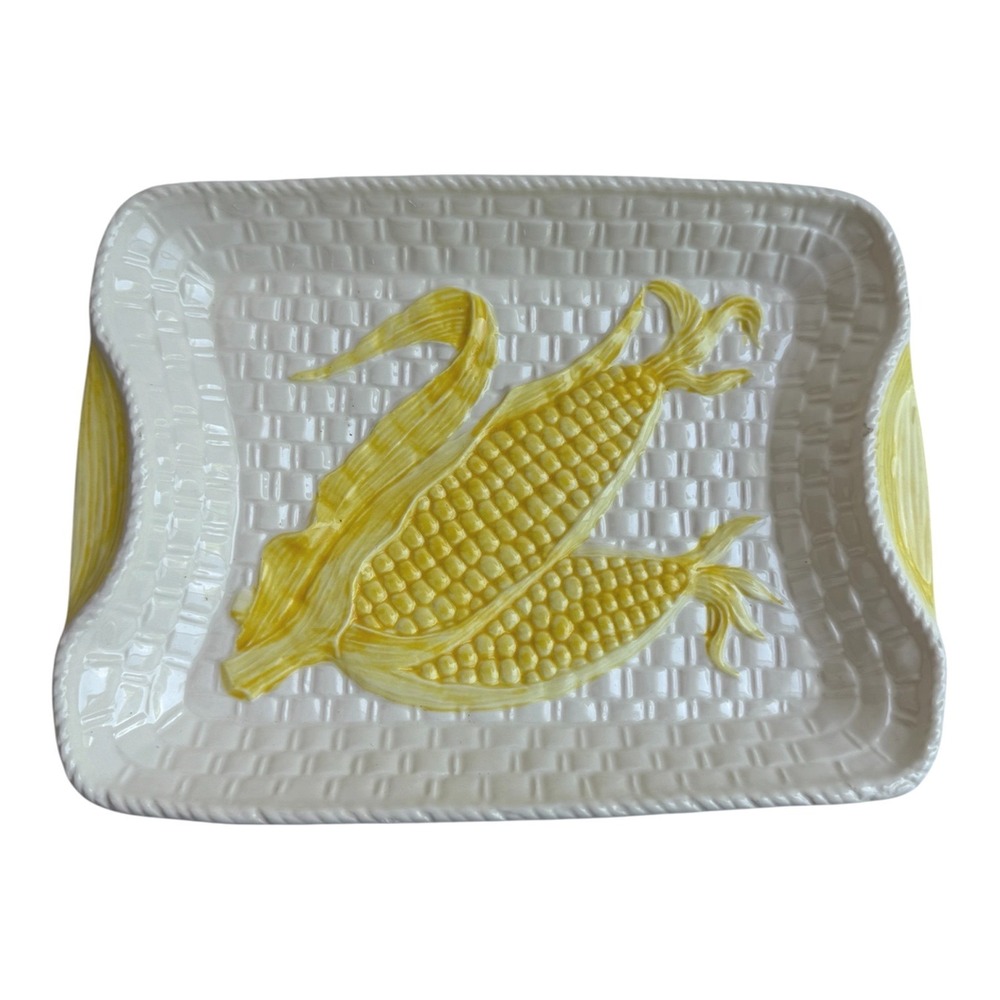 Vintage Shafford Ceramic Corn on the Cob Basketweave Serving Platter Tray